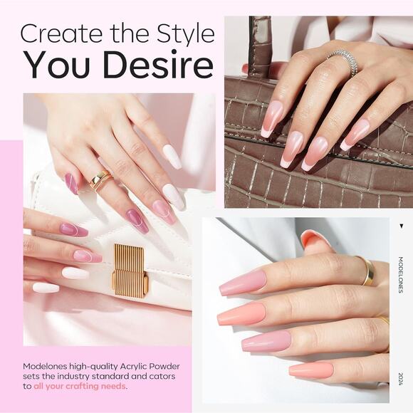 Modelones Acrylic Powder Set 3 Colors Pink Nude White for Nails Extension & Art - Picture 5 of 16